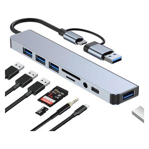 Other - 8 in 1 USB-C Hub - Up to 5 Gbps - Gray