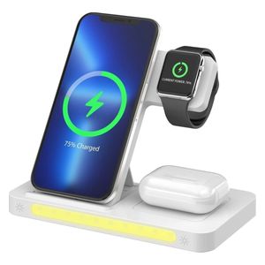 Remax RP-W60 Wireless Charger - 22W Power - 3-in-1 Charging Dock - For Phone, Watch, and Headphones - Qi Technology - White