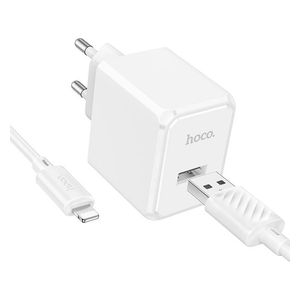 شاحن جداري هوكو - CS11A - مع كيبل  يو اس بي اي الى لايتينغ - 2.1 امبير - 1 متر - ابيض