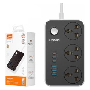  سلك توصيل كهربائي لدنيو - 3 مقابس - 6 منافذ USB - شحن سريع 20 واط - SC3604C - أسود 