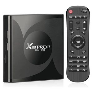  تي في بوكس X88 برو13 - بدقة الترا اتش دي 8K - نظام تشغيل اندرويد سهل الاستخدام مع التحكم الكامل عبر جهاز التحكم عن بعد المرفق - أسود 