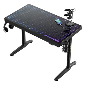 Gaming Desk GTG 143 V3 - LED RGB Lights  - Cup Holder; Headset Stand - Black