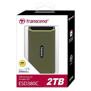 قرص SSD خارجي محمول ترانسيند ESD380C - سعة 2 تيرابايت - سرعة نقل بيانات 2000 ميجابايت/ثانية، مقاوم للصدمات، منفذ USB 3.2 من الجيل الثاني - أخضر