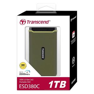 قرص SSD خارجي محمول ترانسيند ESD380C - سعة 1 تيرابايت - سرعة نقل بيانات 2000 ميجابايت/ثانية، مقاوم للصدمات، منفذ USB 3.2 من الجيل الثاني - أخضر