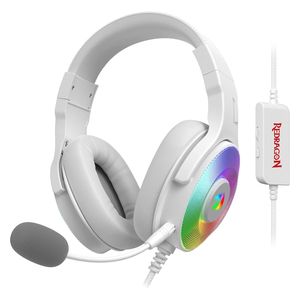 سماعة ألعاب سلكية ريدراجون باندورا H350 - إضاءة خلفية ار بي جي - صوت محيطي ستيريو - سماعات 50مم - ميكروفون قابل للفصل - أبيض