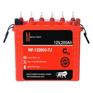  بطارية انبوبية ميدال بور - MP-122000-TJ - 12V-200A - احمر 