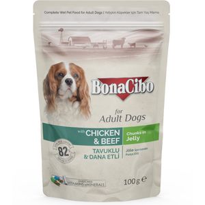  طعام كلاب بوناسيبو للكلاب البالغه بالدجاج واللحم - 100 غرام 