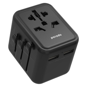 Porodo 12WUTA Fast Travel Adapter - Dual USB-A Ports - Compatible in 150+ Countries - Black