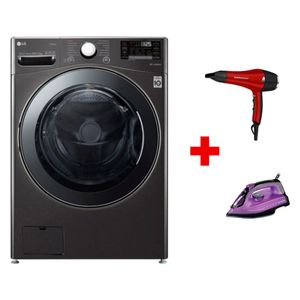  غسالة ومجففة ال جي فتحة امامية - 20/12 كغم - WDV2101BRV - اسود +  مجففة الشعر 