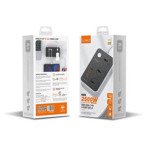  موزع كهربائي لدنيو - 3 مخارج طاقة - 4 منافذ يو اس بي - 2 متر - اسود 