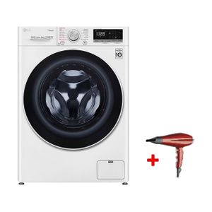 LG WV5149WVP - 9Kg - 1400RPM - Front Loading Washing Machine - White +  Arzum AR5049 - Hair Dryer - Red