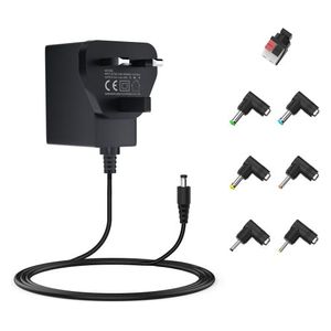  Jufd x001boeket - Universal 12V Power Adapter with 7 Replaceable Connectors - 24W - 1.5m - Black 