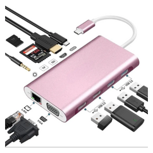 HOPDAY hb026 - 11 In 1 USB-C Hub - 11 ports - Pink