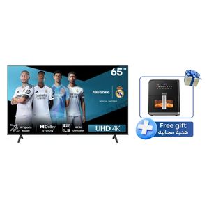  Hisense 65-Inch A62QS Series - Smart - 4K - LED - 60Hz - 2024 Model + Hisense H09AFBKS4S - Electric Fryer - 8L - Black 
