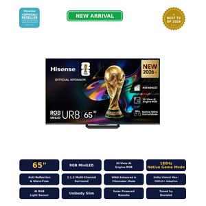  شاشة هايسنس فئة UR8S - حجم 65 انش - Mini LED - 4K - ذكية  - 180 هرتز - فيدا - اسود 
