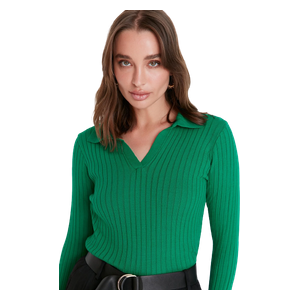 Trendyolmilla Polo Neck Knitwear Sweater - Green