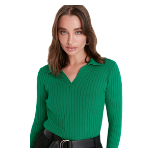 Trendyolmilla Polo Neck Knitwear Sweater - Green