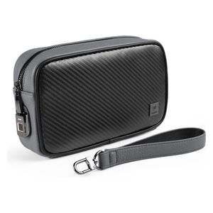  حقيبة ذكية فاخرة دبليو اي دبليو يو - حقيبة قفل ببصمة الإصبع مضادة للسرقة - جلد فاخر مقاوم للماء - سعة كبيرة - رمادي 