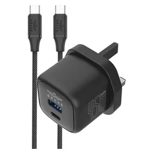  Brave - Wall Charger - Dual Port - 45W - With USB-C to USB-C Cable - Black 