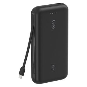  باور بانك بيلكن - سعة 20000mAh - شحن 30 واط - كابل مدمج - منافذ يو اس بي اي و يو اس بي سي - أسود 