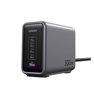 موزع شحن عالي الأداء يوجرين - شاحن سريع بتقنية GaN بقدرة 300 واط - 4 منافذ - رمادي