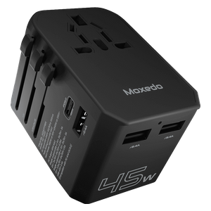 محول سفر عالمي Moxedo - قوة 45W - مزود بـ 5 منافذ - متوافق مع 200+ دولة - اسود