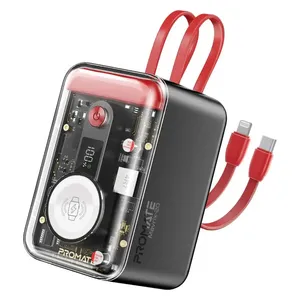  Promate Mavrix 20 Portable Power Bank - 20000mAh - 65W Fast Charging - Built in USB-C & Lightning Cables - Apple Watch Charger - LED Display - Red 