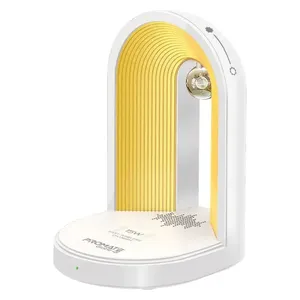  مصباح LED متعدد الوظائف من بروميت مع مكبر صوت بلوتوث وشاحن لاسلكي بقوة 15 واط - ابيض 