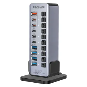  Promate 14 in 1 multi port charger - 60W - USB-C - Gray 
