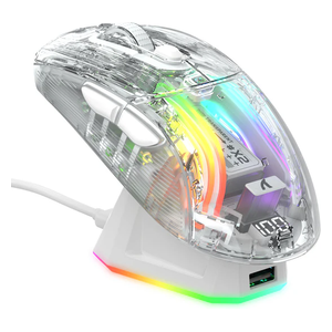  Attack Shark X2 Pro Gaming Mouse - 3-Mode Connection - Silent Buttons - 4000 DPI Resolution - Magnetic Charging Base - RGB Lighting - White 