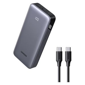  UGREEN power bank - 20000 mAh - 30W - with USB-C to USB-C cable - Gray. 