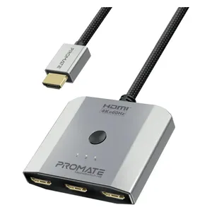  محول اتش دي ام اي بروميت - ثلاث مداخل إلى مخرج واحد - تبديل سريع بين الأجهزة - رمادي 
