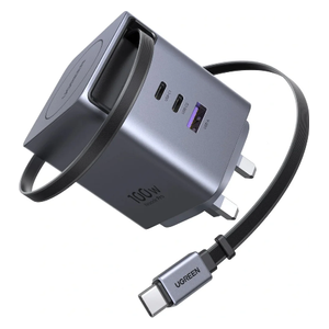 شاحن جداري يوجرين Nexode Pro - قوة 100W - كيبل مدمج قابل للسحب - تقنية GaN - عدد 3 منافذ