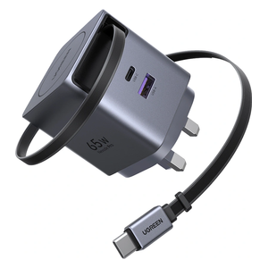 شاحن جداري يوجرين Nexode Pro - قوة 65W - كابل يو اس بي سي  مدمج وقابل للسحب - تقنية GaNInfinity - بـ 3 منافذ