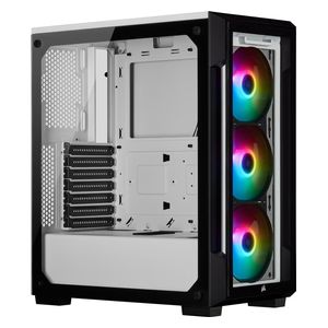 CORSAIR CC-9011191-WW - iCUE 220T RGB Tempered Glass Mid-Tower Smart Case - Steel, Tempered Glass - 3 Fan - 7 Case Expansion Slots - White