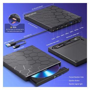 BPAKDU 8 in 1 Black External DVD Drive USB 3.0 for Laptop/Desktop/Macbook
