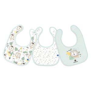Kikka Boo Silicon Bib Fabric Bib with Sticker Savanna for 1 m+, 3pcs - Mint
