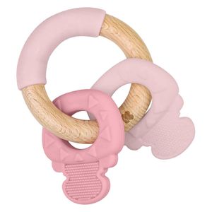 Kikka Boo Silicone and Wood Teether Keys - Pink