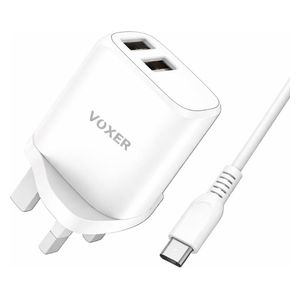  VOXER V CH75 - Dual USB Fast Wall Charger with USB-C Cable - 15.5W - 1m - White 