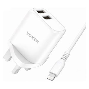  VOXER V CH75 - Dual USB Fast Wall Charger with Lightning Cable - 15.5W - 1m - White 
