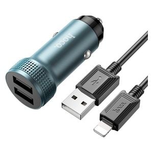  شاحن سيارة هوكو مع كيبل يو اس بي اي الى لايتينغ - Z49 - بقوة 12 واط - 1 متر - رمادي 