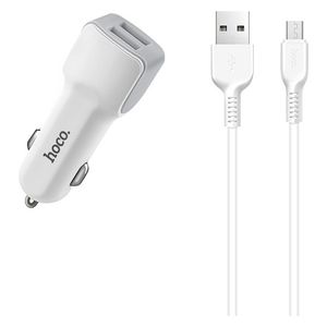  HOCO Z23 Grand Style - Car Charger - Dual USB with USB to Micro USB Cable - White 