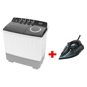  غسالة شونك حوض مزدوج - 20كغم - WW-2300TXW-NI-D3050CB - ابيض + مكواة شونك بخارية - اسود 