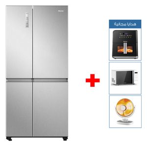  Hisense RS869N4ASU - 23ft - French Door Refrigerator - Silver + Microwave + Air Fryer + Carbon Heater 