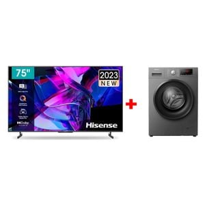  Hisense 75-Inch U7K Series - Smart - 4K - Mini-LED - 144Hz  + Hisense WFPV8012EMT - 8Kg - 1200RPM - Front Loading Washing Machine - Gray 