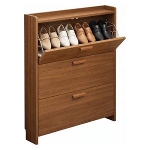  Modern 3-Tier Tilt-Out Wooden Shoe Cabinet - Walnut 