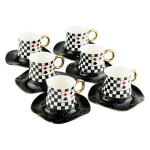 Gallery Home GHFWB02 - 6 Pieces - Coffee Cups with Saucers - Black
