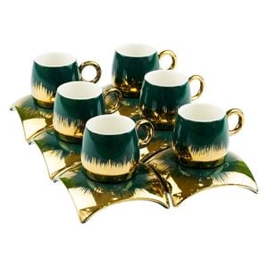 Gallery Home GHFM02 - 6 Pieces - Coffee Cups with Saucers - Green