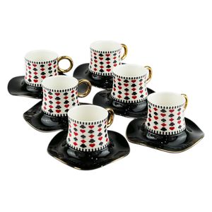 Gallery Home GHFWB02 - 6 Pieces - Coffee Cups with Saucers - Black