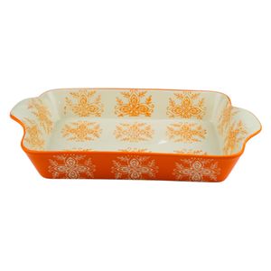Gallery Home Rectangular Orange Pattern Ceramic Casserole